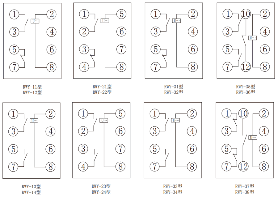 RWY係(xì)列無輔源(yuán)電壓繼電器內部接線圖