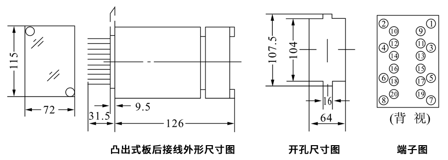 DZS-217凸出式板後接線安裝尺寸圖