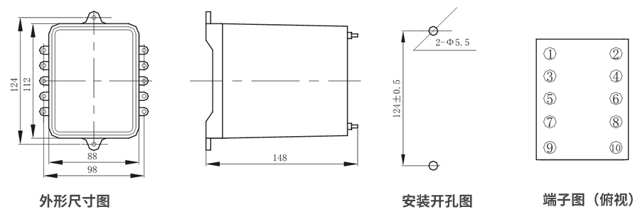JZS-7/127板前接線外形尺寸和安裝尺寸(cùn)圖