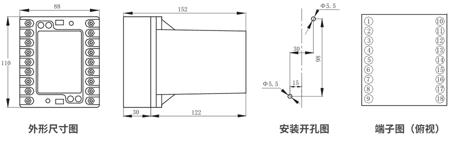 JZS-7/324凸出式(shì)板前接線外形尺寸和安裝(zhuāng)尺(chǐ)寸圖