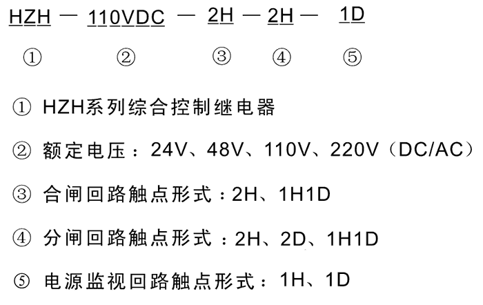 HZH-110VDC-2H-2H-1H型(xíng)號及其含義