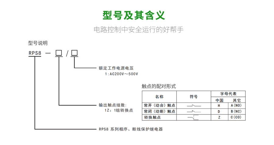 RPS8相序、斷線保護繼電器型號及(jí)含義