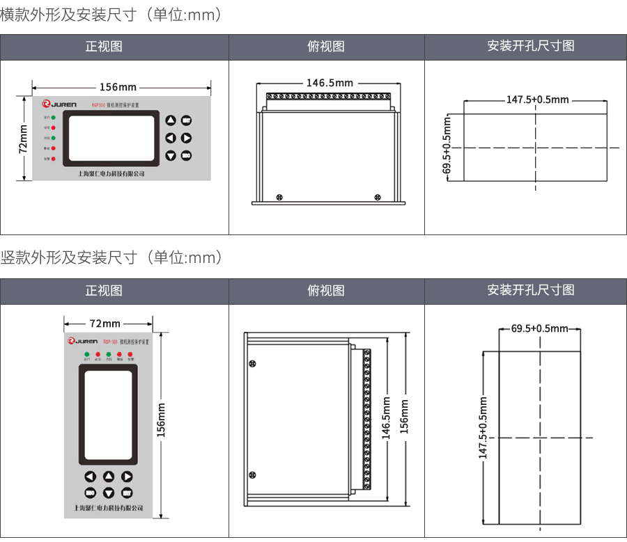 RGP300小型(xíng)微機保護裝置外形及安裝(zhuāng)尺寸